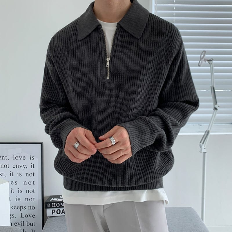 NAMI Knitted Half Zip Sweater Khaki Cream